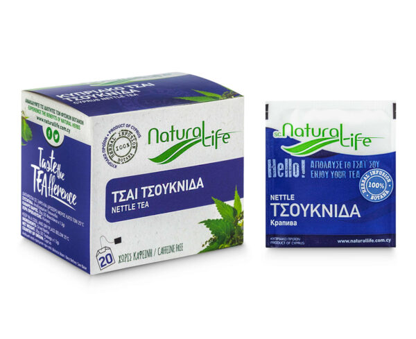 Natural Life Nettle Herbal Tea Infusion x 20 Tea Bags Front With Tea Bag