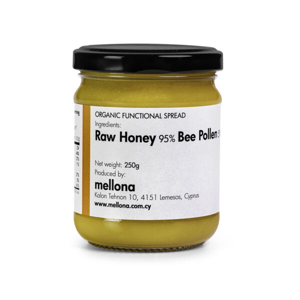 Mellona Organic Functional Raw Honey With Bee Pollen (Front) 250g